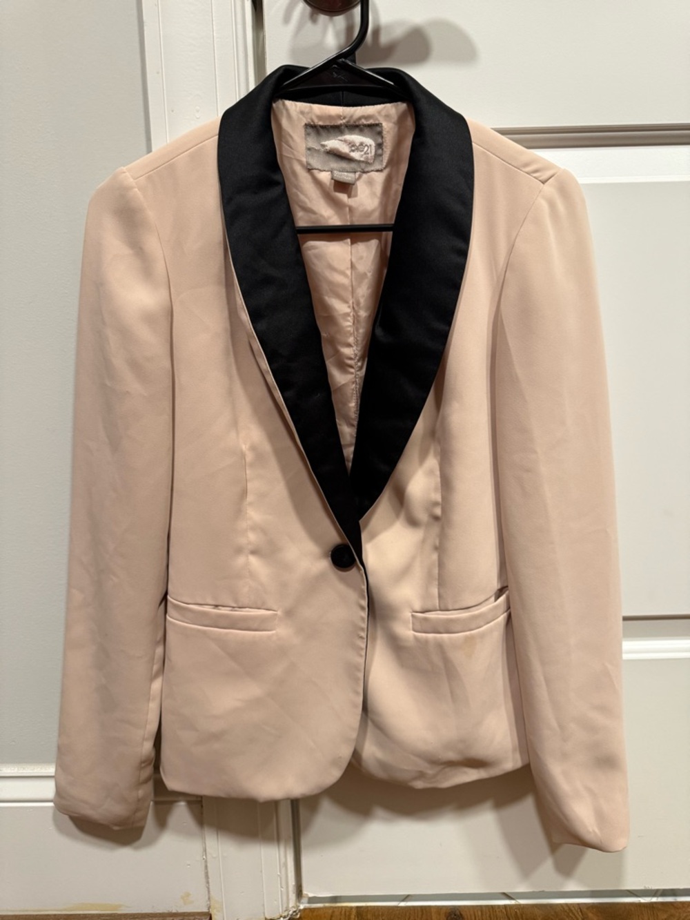 Forever 21 Blush Pink Blazer with Black Satin Shawl Lapel